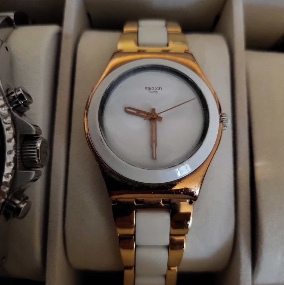 Swatch gold & white watch